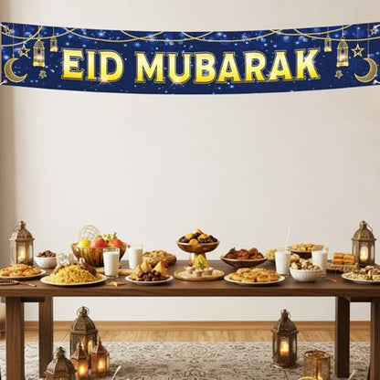 Large Eid Mubarak Banner Yard Sign -Weather-Resistant Outdoor Eid Mubarak Decoration for Home Garden Party, Mubarak Banner Islamic Mubarak Sign Design, Eid Al-Fitr Eid Ul-Fitr Celebrations 118 x 20 inches