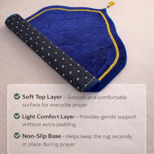 Islamika Prayer Mat Islamic Muslim Rug - Thick Padded mat Sajadah Men Women with Islam Prayer Beads for Eid Travel Ramadan, Soft and Padded (Blue) - color: Blue