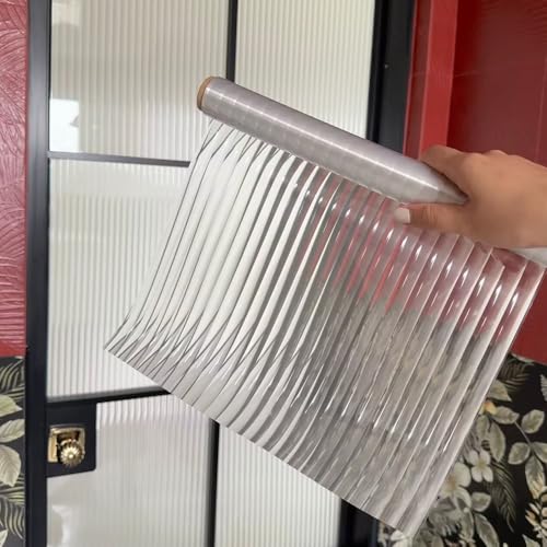 Reeded Privacy Window Film, Frosted Glass Vinyl, 3D Decorative Window Decals Non Adhesive for Bathroom, Living Room (（11.81in）*（118.11in）) - size: （11.81in X 118.11in）