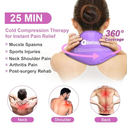 RelaxCoo Neck Ice Pack Wrap, Reusable Gel Ice Pack for Neck Shoulders, Cold Compress Therapy for Pain Relief, Injuries, Swelling, Bruises, Sprains, Inflammation and Cervical Surgery Recovery Purple - style: Purple-1 Pack