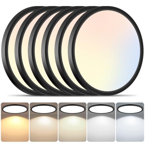 Brightever 6 Packs LED Flush Mount Ceiling Light Fixture Black 12 Inch - color: Black, size: 12 Inch-6 Packs