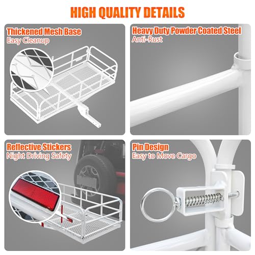 KAIRAY 500 Lbs Heavy Duty Hitch Mount Cargo Carrier 60" x 24" x 14.4" Folding Cargo Rack Rear Luggage Basket Fits 2" Receiver for Car SUV Camping Traveling (White) - color: White, size: Hitch Cargo Basket only - 60" x 24" x 14.4"