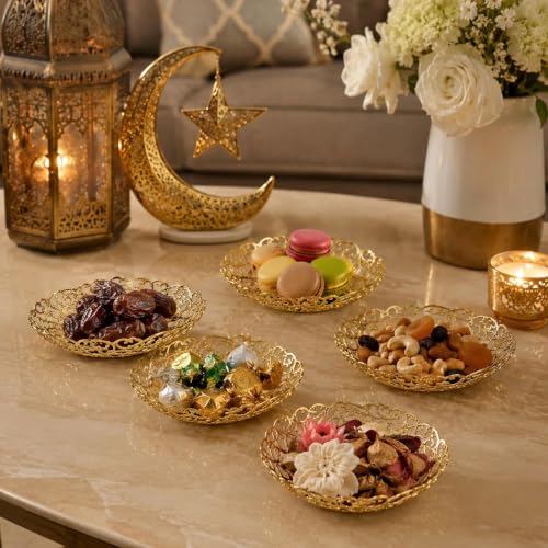 LOGOFUN 12pcs Ramadan Tray Eid Mubarak Snack Serving Plate Gold | Reusable; Elegant; For Festival Party Storage Candy, Dessert and Desktop Decoration