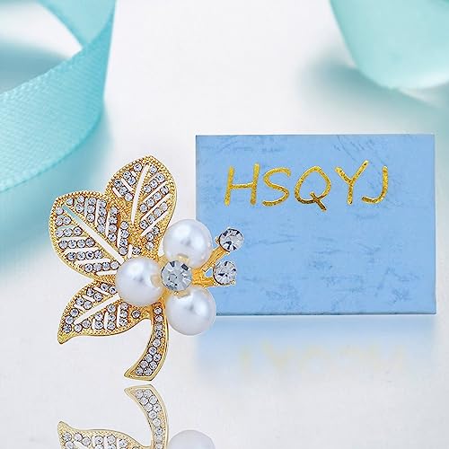 Crystal Pearl Flower Brooches Pins Fashion Beautiful Created Rhinestone Floral Brooch Good Idea for Party Dance Wedding Banquet for Elegant Women Girl - color: Pearl Leaf