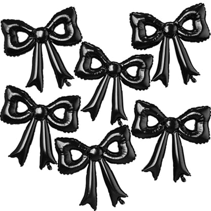 Black Bow Balloons, 6 Pcs Cutout Foil for Wedding Engagement Bridal Party - style: Hollow Bow Black