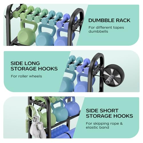 3 Tier Dumbble Rack - 360LB Capacity Adjustable Dumbbell Storage Rack Space-Saving Home Gym Weight Rack For Dumbbells And Kettlebells With Hooks (Dumbbell Rack Stand Only) - size: 18.5''Length