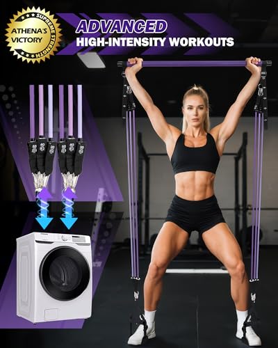 Upgraded Pilates Bar Kit with Resistance Bands Natural Latex for Women & Men, Heavy-Duty Stainless Steel Multifunctional Yoga Pilates Stick for Home Gym Exercise Fitness Equipment Full-Body Workouts - color: Purple