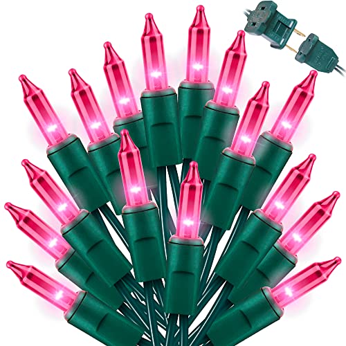 LAMPHOME Christmas String Light,100 Count Incandescent Mini String Light in 19.6ft,Indoor/Outdoor 120V UL Certified Mini Light for Christmas,Wedding,Patio Lawn,Home,Garden,Party,Store (Pink) - color: Pink, size: 100ct