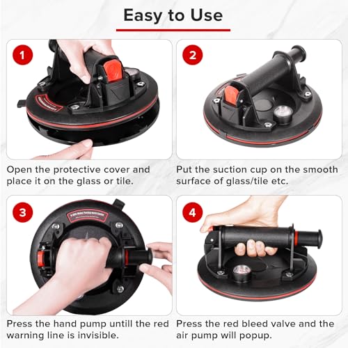 Glass Suction Cups,8"Heavy Duty Suction Cups 662 lbs Load Capacity Powerful Industrial with Pressure Gauge for Lifting Large Glass Tile Granite,Includes Carrying Case(2pack) Brand: TIJUNIK
