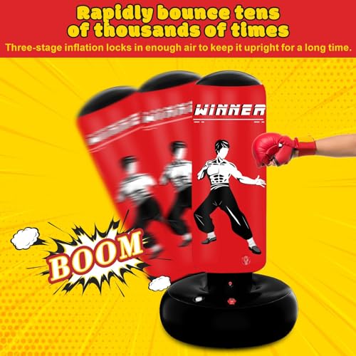 Punching Bag for Kids,67" Inflatable Kids Boxing Bag Toy Gift for Age 5-12 | Larger Stable Kids Punching Bag,Inflatable Punching Toys,Gift for Boys Girls,Practicing Karate,Taekwondo,MMA - style: Lee