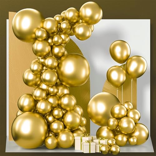 PartyWoo Gold Balloons 152pcs Different Sizes of 18 12 10 5 Inch Gold Balloon Arch Kit Garland for Birthday Wedding Anniversary Baby Shower Graduation Retirement Casino Party Decorations Gold-G101 - color: Gold-g101