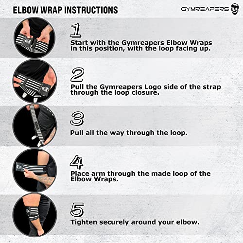 Gymreapers Weightlifting Elbow Wraps (1 Pair) - Flexible 40'' Elbow Compression Strap & Joint Support Brace - for Bench Press, Powerlifting, and Pressing - color: Black