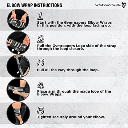 Gymreapers Weightlifting Elbow Wraps (1 Pair) - Flexible 40'' Elbow Compression Strap & Joint Support Brace - for Bench Press, Powerlifting, and Pressing - color: Black