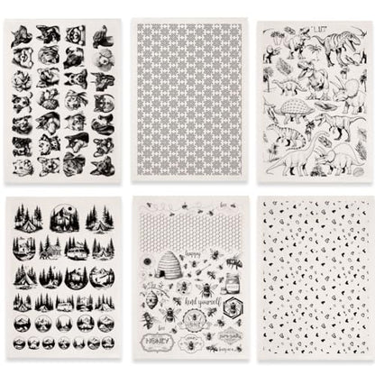 SUPERDANT 6PCS Mixed Underglaze Paper Transfer Dogs Dinosaur Animals Transfer Paper for Clay Ceramic Bees Heart Porcelain Under Glaze Transfers for Pottery Underglaze Decal Papers Handcrafted Gifts - style: Mixed Styles (Dogs)