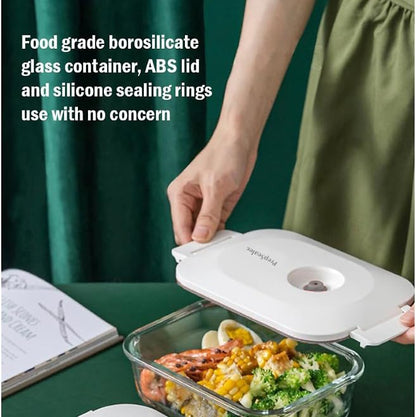Food-Saving Glass Vacuum Container with manual hand pump. Everyday keep food fresh, Meal Prep, Marinade, Borosilicate Glass (PS-GVC-1L-Wh).
