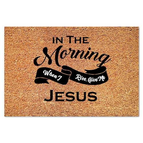 in The Morning When I Rise Give Me Coir Mat Lettering Saying Doormats Rustic Thick Durable Non Slip Mat for Front Porch Entrance Entryway Patio 16x24in - color: Style-15, size: 2' x 1'4" (Rectangular)
