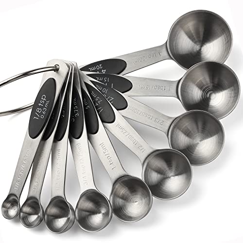 Magnetic Measuring Spoons Set of 9 Stainless Steel Measuring Spoons | Heavy Duty Nesting Teaspoons Tablespoons for Measuring Dry and Liquid Ingredients