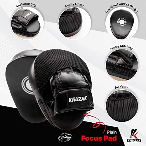 Kruzak Plain Punching Mitts for Muay Thai MMA Training, Focus Pads for Boxing Martial Arts and Punching Target - color: Black