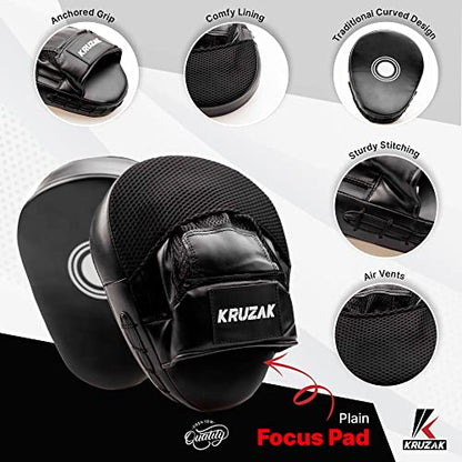 Kruzak Plain Punching Mitts for Muay Thai MMA Training, Focus Pads for Boxing Martial Arts and Punching Target - color: Black