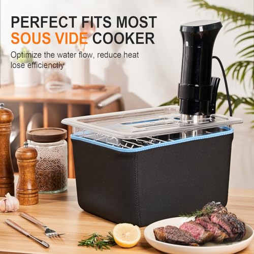 HOMENOTE Sous Vide Container 12 Quart with Lid, Rack, Sleeve and Cookbook | BPA-free complete kit includes rack, insulated sleeve and recipe booklet; compatible with Anova and most sous vide cookers. - color: Sous Vide Container-with Rack & Sleeve