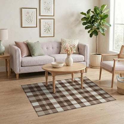 4'x6' Washable Rustic Checkered Accent Rug, Beige Non-Shedding Small Carpet for Playroom, Bedroom, Reading Nook, Pet Friendly & Non-Slip | Ref:1910429 - color: Beige/Pattern 30, size: 4' x 6' (Rectangular)