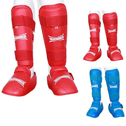 Twister Muay Thai, Boxing, Kickboxing,Karate, Taekwondo, MMA Shin & Instep Padded Guards, Shin in Steps, Shin Guards - color: RED, size: X-Small