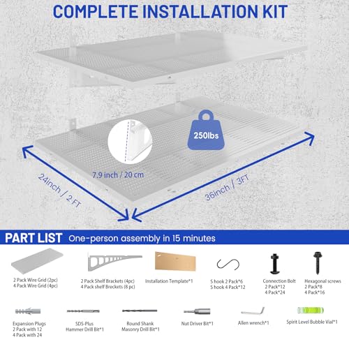 ZONEGRACE 4-Pack 1.5x4ft Garage Storage Wall Shelves, 1000 Lbs Heavy Duty Wall Mounted Shelves, Flat Rack Garage Floating Shelves With Complete Install Kit, White - color: White, size: 1.5x4ft-4pack