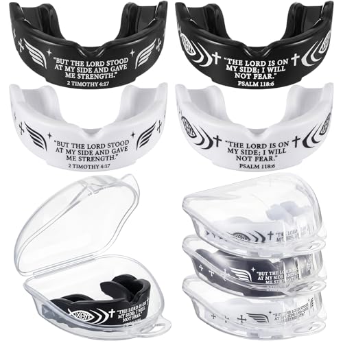 Konohan 4 Pcs Mouth Guard - Cross Sport Mouthguard with Case Christian Mouthguards Teeth Armor Sport Game Guard for Youth Football Boxing Lacrosse Football Basketball Wrestling Rugby Taekwondo