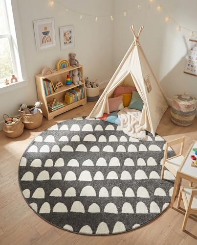 Rugs.com Whimsy Kids Collection Rug – 5 Ft Round Dark Gray Medium-Pile Rug Perfect for Kitchens, Dining Rooms - color: Dark Gray, size: 5' Round