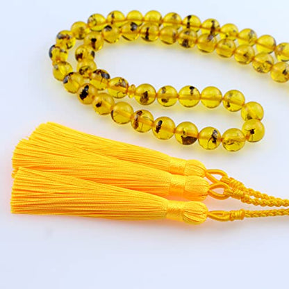 Tasbih Tesbih 이슬람 기도 비즈 51개, 이슬람 이슬람 Subha Sebha Worry 비즈, Misbaha Masbaha Tasbeeh Sibha 비즈, 알라 모하메드 라마단 묵주, 옐로우 앰버 레진 비즈 내부 곤충