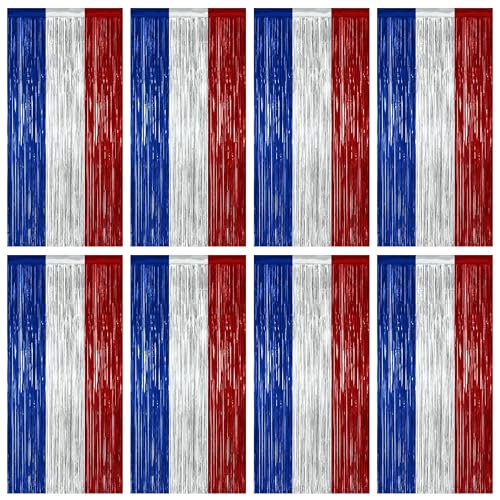 ZATAYE 8 Pack Blue Silver Red Foil Curtain Streamer Decorations - color: Blue Silver Red, size: 8 PCS