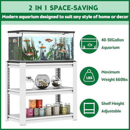 Adjustable 3-Tier Fish Tank Stand 40-50 Gallon Metal Aquarium Stand, Heavy Duty Reptile Tank Stand Rack 31.5 "L X 18 "W X 34" H, Suitable for Home and Office, Tank Not Included - color: Antique White