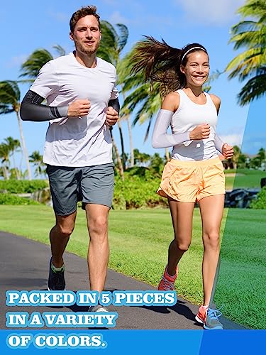 Tisancy 10 Pairs Sun Protection UV Arm Sleeves Cooling Anti Slip Compression Sleeves Sports Polyester Cycling Covers - size: Large, style: Plain Style