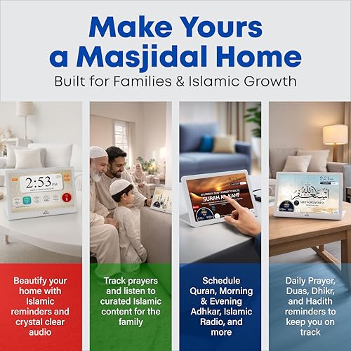 Masjidal 14" Smart WiFi Digital Azan Clock & Islamic Prayer Frame – Automatic Worldwide Prayer & Iqamah Times, Full Quran Player, Athan Alarm, Ramadan Clock, Touchscreen Muslim Home Display, White - color: White, size: 14 Inches