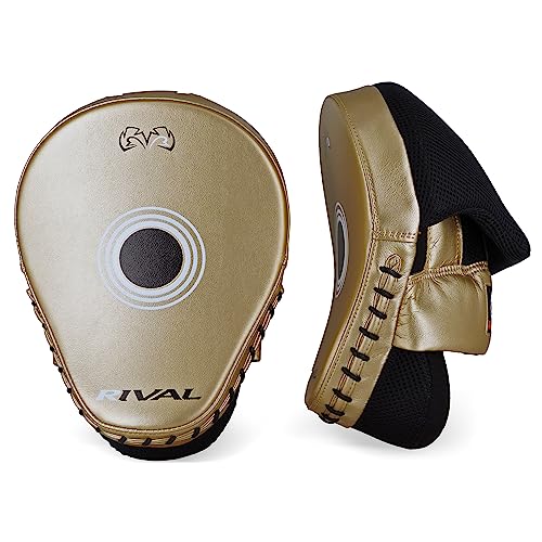 RIVAL Boxing RAPM Pro Punch Mitts - Padded Finger Protector, Pre-Curved, High-Density, Impact-Resistant Foam, and Airflow System - color: Gold