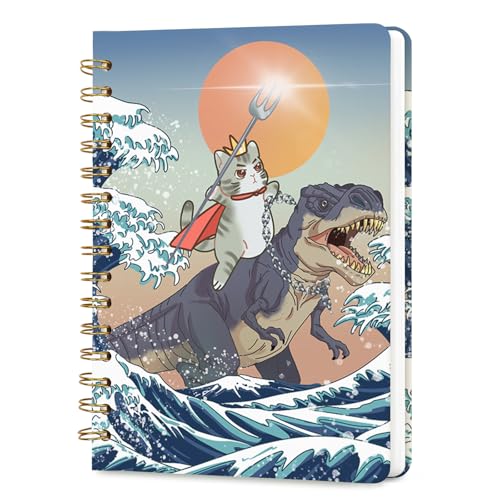Lined Spiral Journal Notebook, A5 College Ruled Spiral Notebook for Women, Hardcover with Elegant Design for Work and Note-Taking, 5.5 * 8.25 inch, 160 Pages, Dinosaur Cat - color: Cat1
