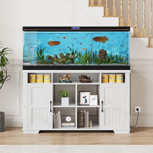 55-75 Gallon Fish Tank Stand with Power Outlet, Farmhouse 75 Gallon Aquarium Stand with Cabinet for Fish Tank Accessories Storage, Shelf, for Turtle Tank, Reptile Terrarium, 1000 LBS (White) - color: White