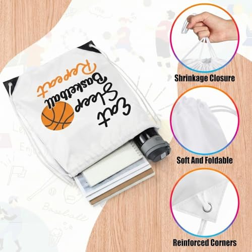 Reallnaive Party Favors Gifts, 24 oz Water Bottles Reusable Sport Squeeze Drinking Cup, Eat Sleep Drawstring Bag Cinch Sack Sport Pack for School Team Gift Event Accessories - style: Basketball