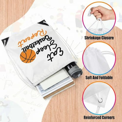 Reallnaive Party Favors Gifts, 24 oz Water Bottles Reusable Sport Squeeze Drinking Cup, Eat Sleep Drawstring Bag Cinch Sack Sport Pack for School Team Gift Event Accessories - style: Basketball