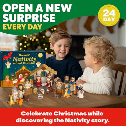 Nativity Advent Calendar 2026 Kids - 24 Days Light-Up Nativity Scene Set with Resin Figures，Toddler Advent Calendar 2026 Girls and Boys，Christmas Countdown Calendar Gifts for Children