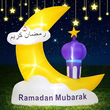 Inflatable Ramadan Decorations 6.1FT Outdoor, Muslim Eid Mubarak Blow Up with LED Lights, Waterproof Islamic Ramadan Moon & Star Decor for Garden Yard Lawn Fasting Celebration