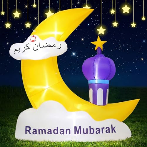 Inflatable Ramadan Decorations 6.1FT Outdoor, Muslim Eid Mubarak Blow Up with LED Lights, Waterproof Islamic Ramadan Moon & Star Decor for Garden Yard Lawn Fasting Celebration