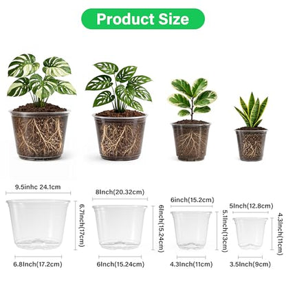 Bluepro Clear Nursery Pots with Drainage Holes, 5/6/8/10 Inch, 16-Pack | Clear PET, 4 Each of Four Large Sizes, Root and Moisture Visibility, Flexible, Reusable, Repotting and Plant Care - size: 5/6/8/10 Inch-16Pcs
