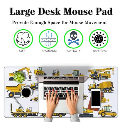 Big Mouse Pad Yellow, Keyboard Mouse Pads Computer Mats, Big Gaming Mouse Pad Waterproof Non-Slip Rubber Base, 35.4 X 15.7 inch for Work/Game/Office/Home Large Construction Equipment - color: Large Construction Equipment