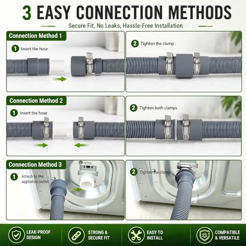 TTFLEX 6 FT Washing Machine Drain Hose Extension, Washer Drain Hose Kit | End 1: 0.8" ID, End 2: 1.2" ID, with Hose Holder, for Washing Machine Outlet Box, Flexible & Kink-Resistant, All-In-One Kit - color: End 1: 1.2"ID;End 2: 0.8"ID, size: 6 FT