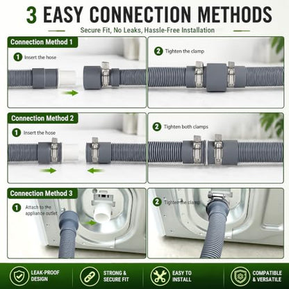 TTFLEX 10 FT Washing Machine Drain Hose Extension, Washer Drain Hose Kit | End 1: 0.8" ID, End 2: 1.2" ID, with Hose Holder, for Washing Machine Outlet Box, Flexible & Kink-Resistant, All-In-One Kit - color: End 1: 1.2"ID;End 2: 0.8"ID, size: 10 FT