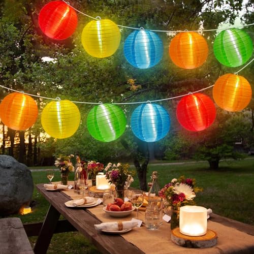 G40 LED Outdoor Lantern String Lights, 27.5FT Multicolor Patio String Lights with 10 Chinese Lanterns, Plug in Nylon Lantern Lights Waterproof UL Listed for Backyard Party Birthday Wedding Christmas - color: Multicolor