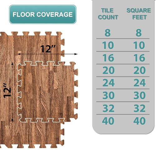 Sorbus Wood Grain Floor Mats Foam Interlocking Mats Each Tile 1 Square Foot 3/8-Inch Thick Flooring Wood Mat Tiles - Home Office Playroom Basement Trade Show (16 Tiles,16 Sq ft, Brown) - color: Brown