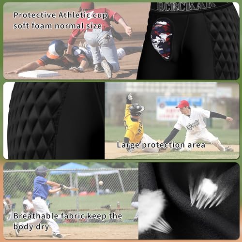 Baseball Sliding Shorts Protective Athletic Compression Underwear w/Cup Baseball Football Lacrosse - color: Black, size: Medium
