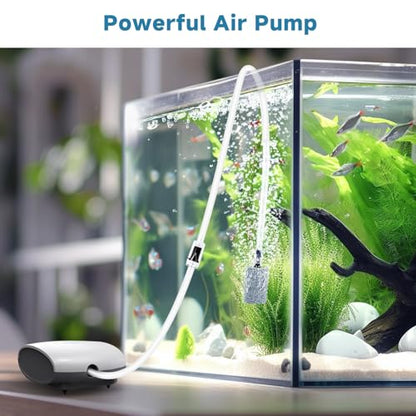 AQQA Aquarium Air Pump Quiet Fish Tank Aerator Pump Fish Oxygen Pump with Air Tubes Air Stones & Check Valve (3W for Up to 60 Gal) - size: 3W